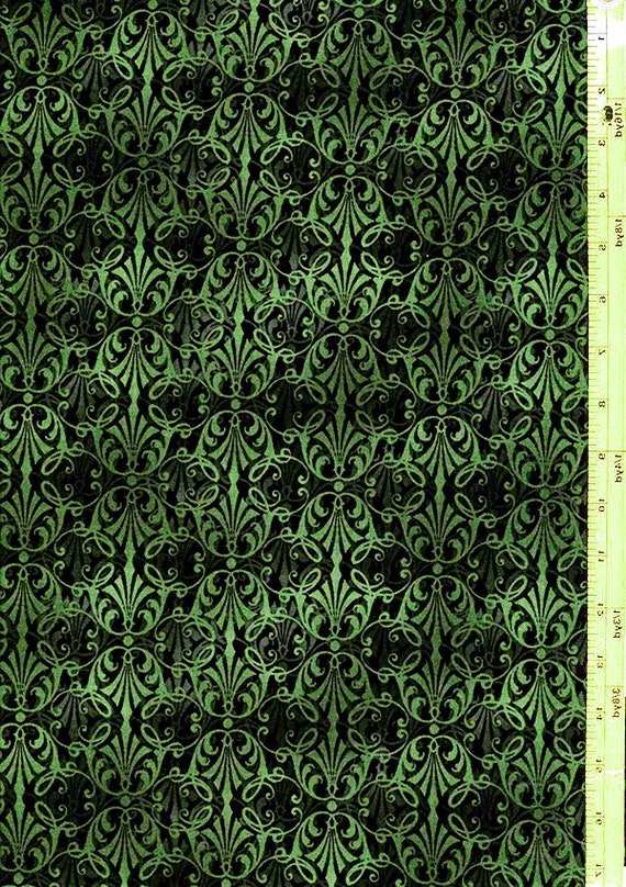 Sewing Quilting Fabric Kona Bay Shadowland Art Deco Tonal Scrollwork Emerald