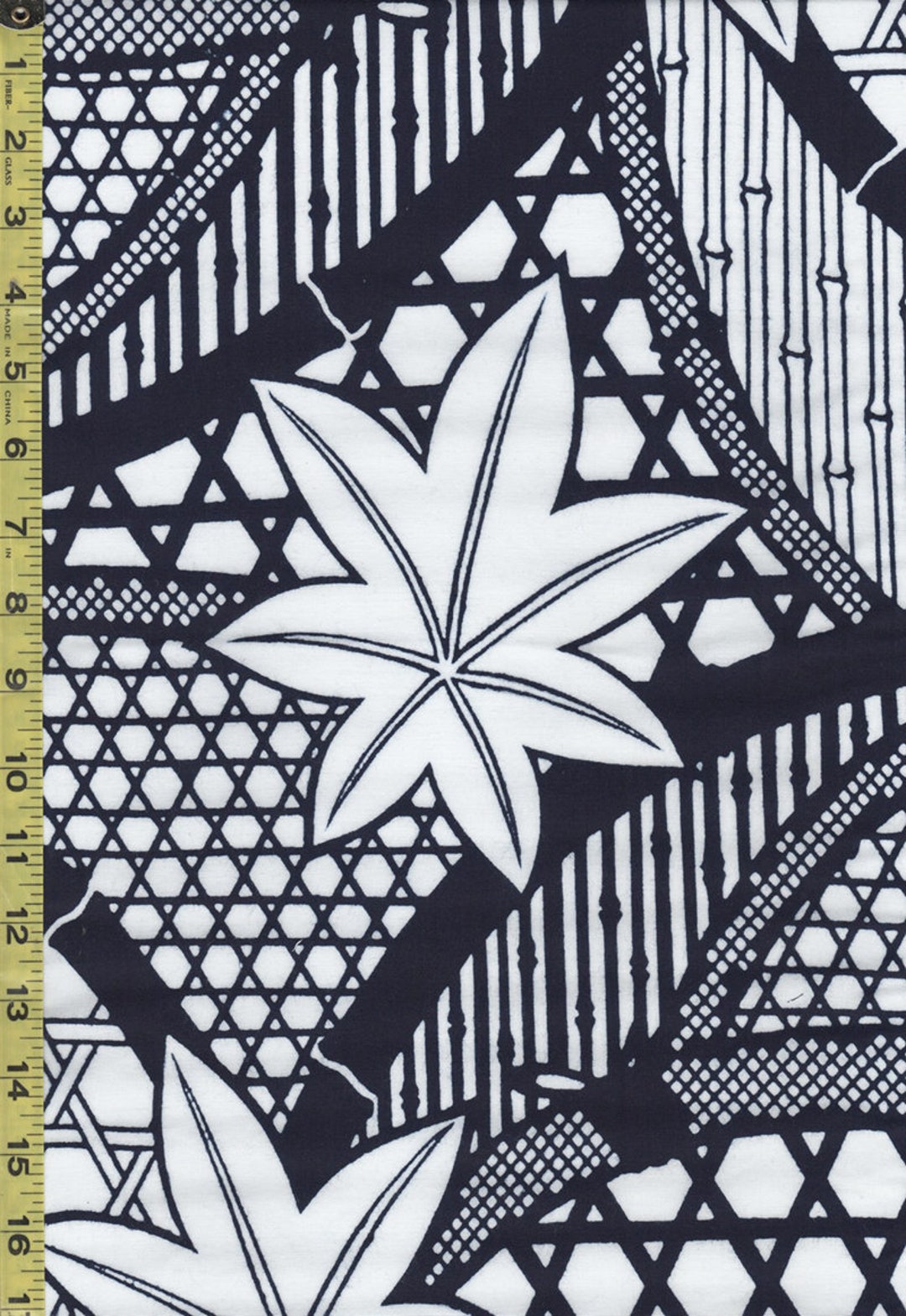 801 - Yukata Fabric - Maple Leaf Woven Basketry - Indigo