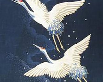 SALE - Japanese Noren Panel - Two Cranes in Flight - Save 20%
