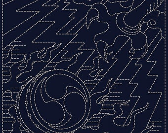 KK04 - Sashiko Pre-printed Sampler - QH Textiles - Oni-Fuda (Dragon's Claw & Drum) - Navy