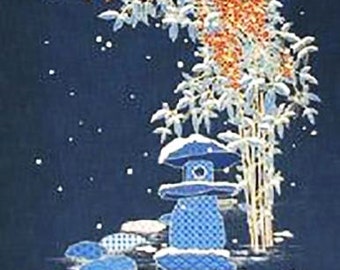 SALE - Japanese Noren Panel - Bunnies, Pagoda & Winter Bamboo - Save 20%