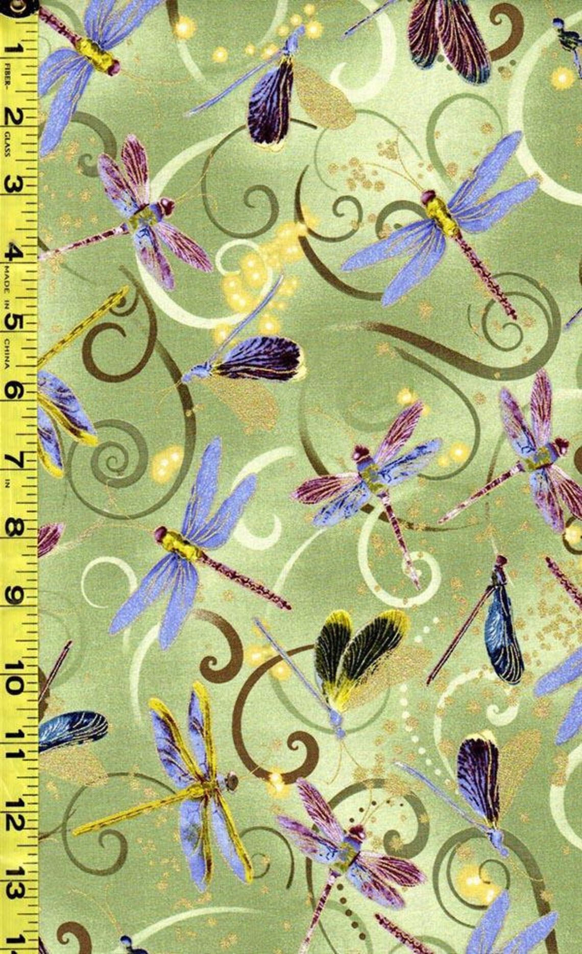 Dragonfly Dance Fabric Dancing Dragonflies Celadon Etsy