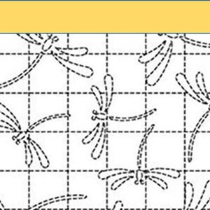 041 Gold Sashiko Pre-printed Sampler Dragonflies on Checkerboard image 1