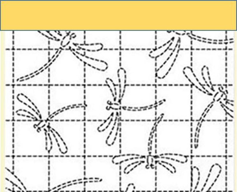 041 Gold Sashiko Pre-printed Sampler Dragonflies on Checkerboard image 1