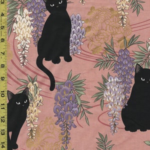 Quilt Gate - Neko Black Cat, Wisteria & Floral Medallions - HR3410-B - Dusty Rose - By the Half Yard