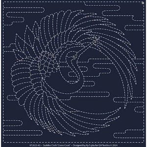 Crane Crest - KF2024-43 - QH Textiles - Sashiko Pre-printed Sampler - Navy