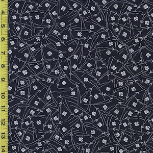 854 - Yukata Fabric - Small Cherry Blossoms & Pine Needles - Indigo - By the Half Yard