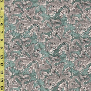 Asian - Kimonos, Koi & Dragons - Dragons Diagonally - 120-4332 - Teal - By the Half Yard