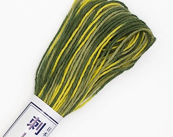 95 Variegated Olive Greens - Short Pitch - Olympus Japanese Cotton Sashiko Thread - 20m