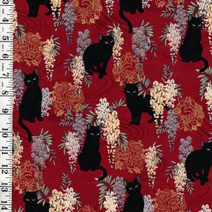 Quilt Gate - Neko MINI CATS & Wisteria - HR3450-12E - RED (Dark) - By the Half Yard