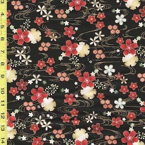 Asian - Kyoto Garden - Floating Blossoms & River Swirls - CM1674 - BLACK - By the Half Yard
