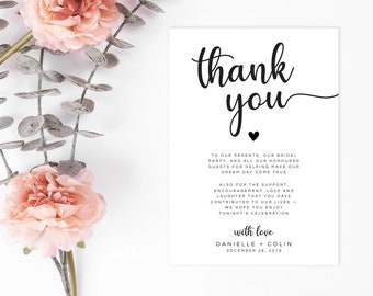 THANK YOU CARD - Wedding 2020 - Wedding Template - Black and White - Printable - Print at Home - Custom - Any Size