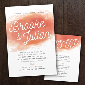 Aquarelle Invitation de mariage CORAL - Modèle d’invitation de mariage - Imprimer à la maison - AQUARELLE - 2020 - Imprimables - Carte RSVP incluse