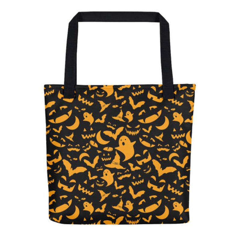 Orange and Black Halloween Pattern Trick or Treat Spooky Candy Tote Bag Costume Accessory Goth Gift