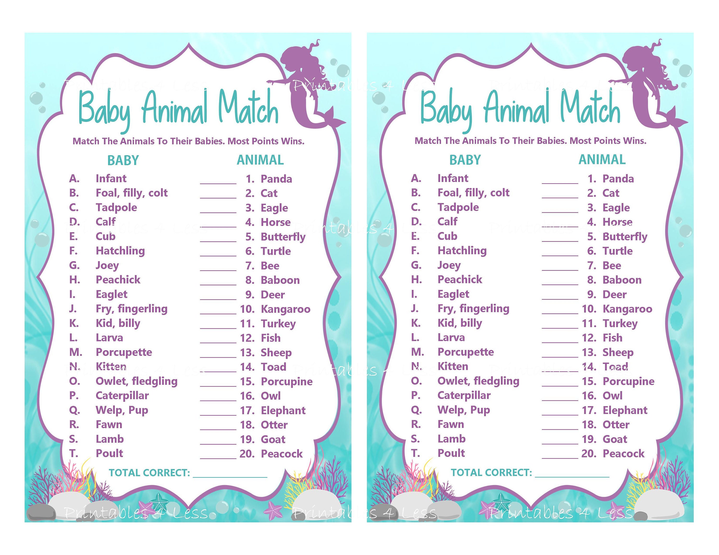 Little Mermaid Baby Animal Match Aqua Under The Sea Baby Etsy