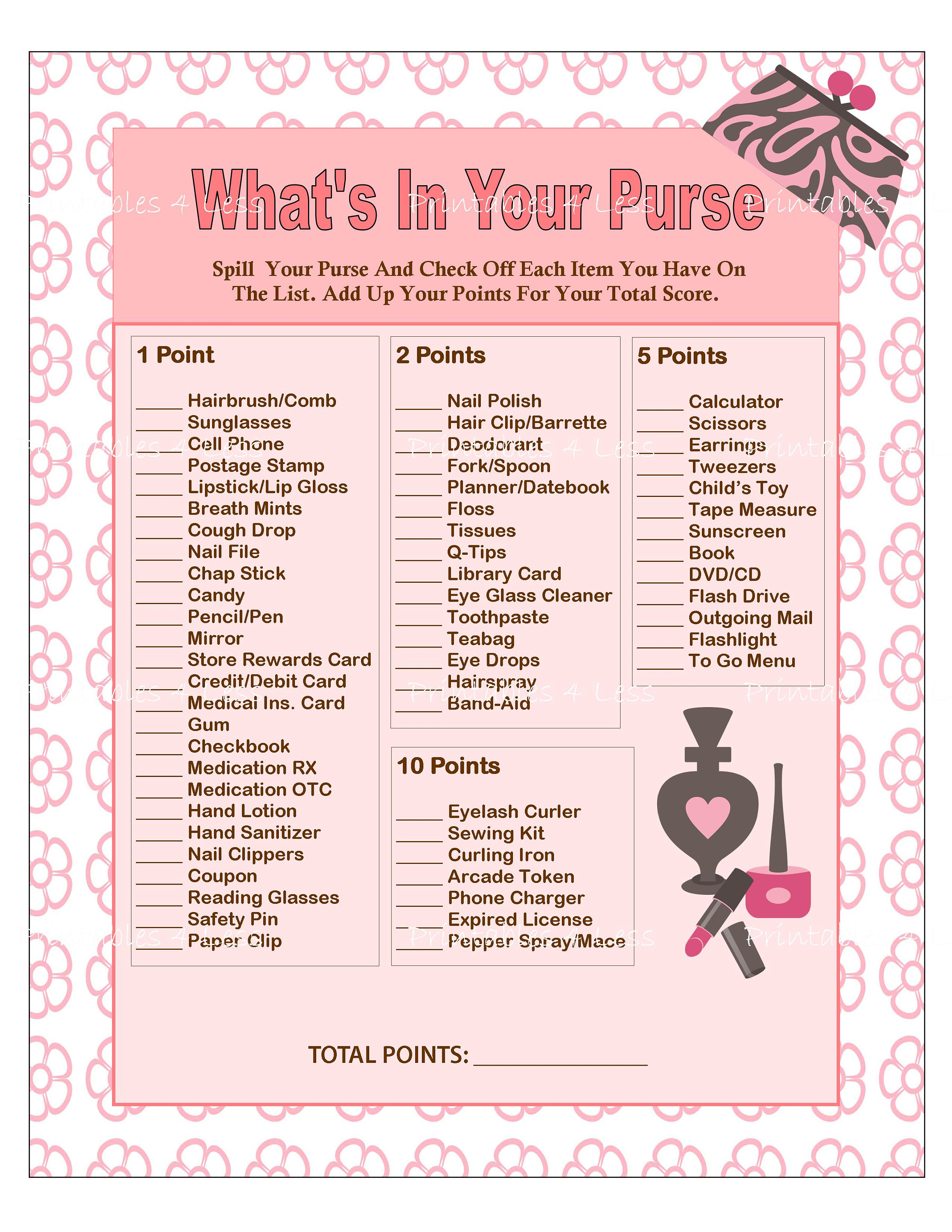 WHAT'S IN YOUR PURSE GAME (8" X 10") - DIY INSTANT DOWNLOAD ...