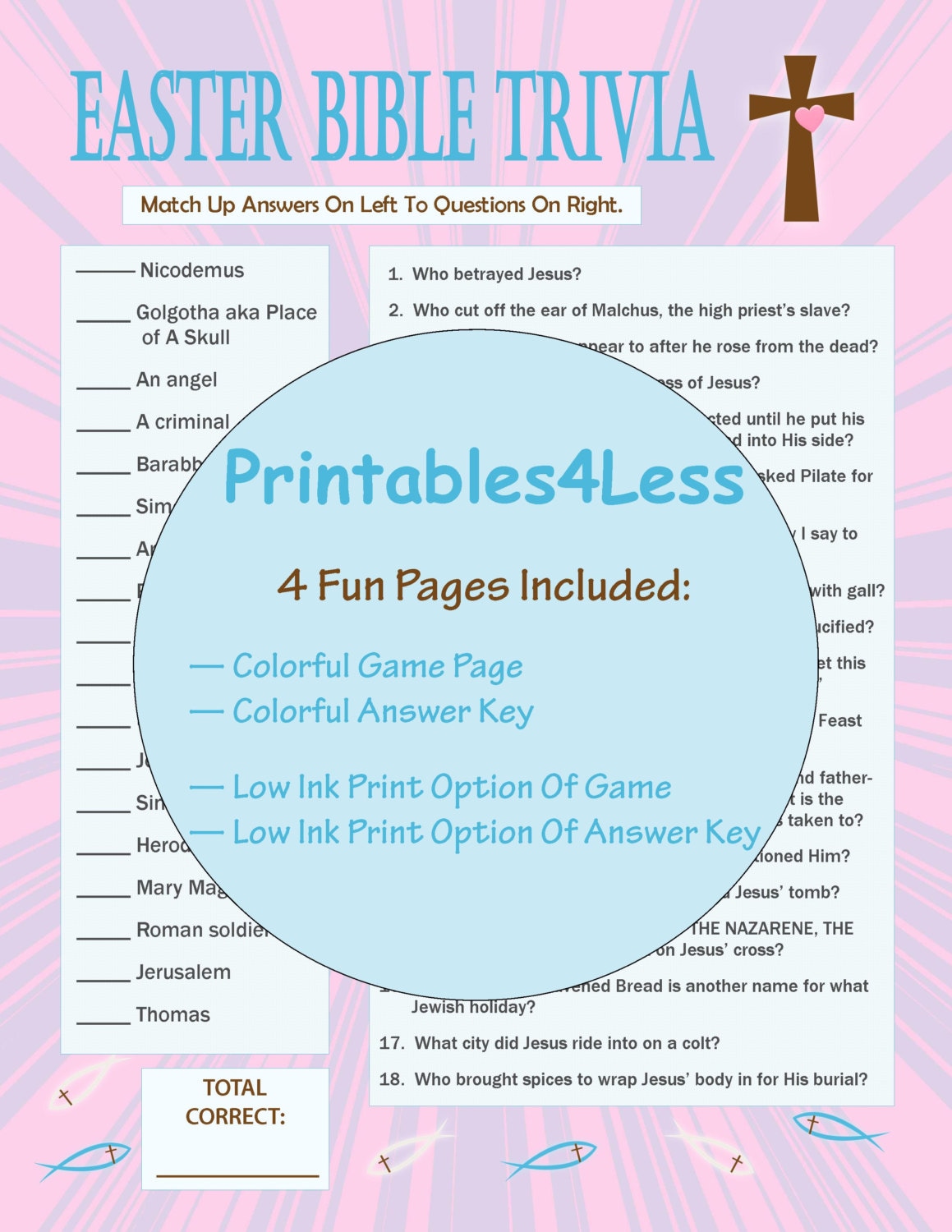 Easter Bible Trivia Printable Easter Game Printable Trivia Etsy