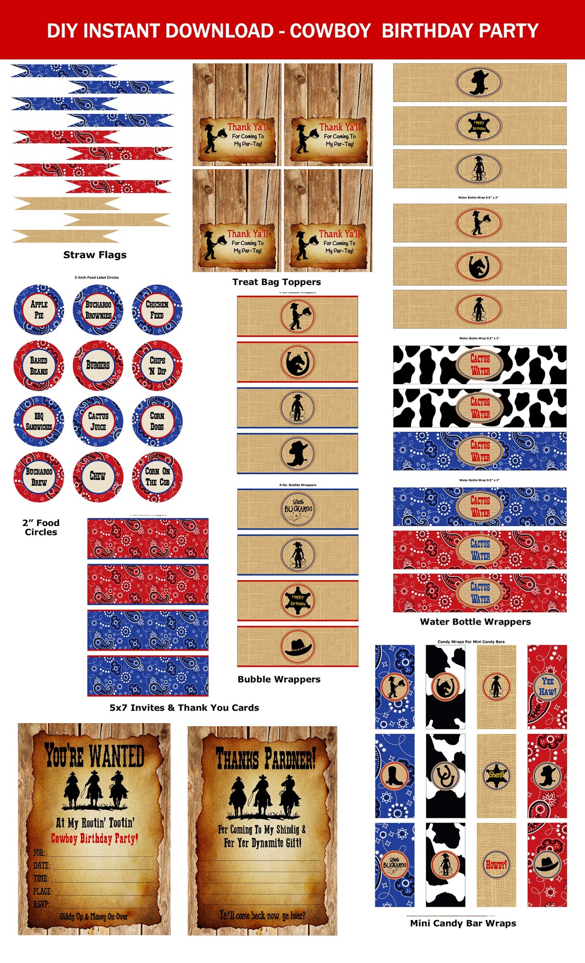 Cowboy Party Printable Cowboy Birthday Decorations Western | Etsy