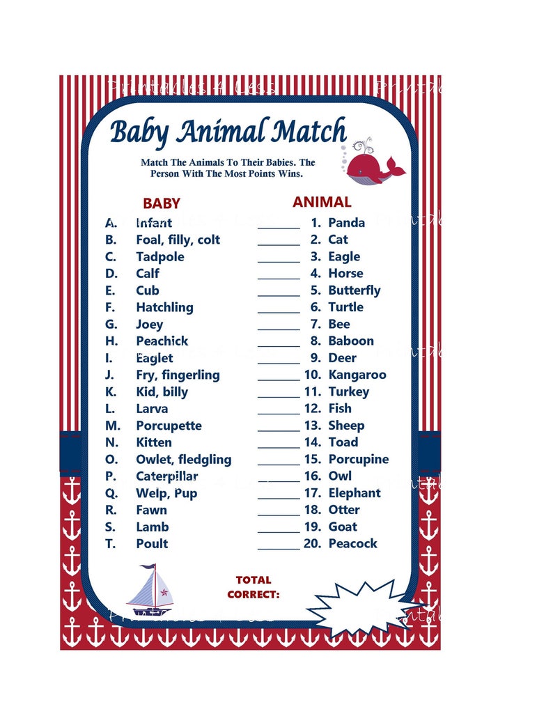 Nautical Boy or girl Animal Activity Recreation, Kid Shower Printable Nautical Youngster Animal Track record Video game, Do it yourself Nautical Animal Video game - Printables 4 Fewer 0062 graphic regarding Baby Animal Match Game Printable known as Nautical Youngster Animal Game Match, Child Shower Printable Nautical Child Animal Reputation Match, Do it yourself Nautical Animal Video game - Printables 4 A lot less 0062