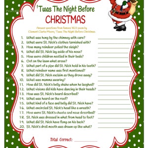 Twas The Night Before Christmas Game Printable Christmas | Etsy