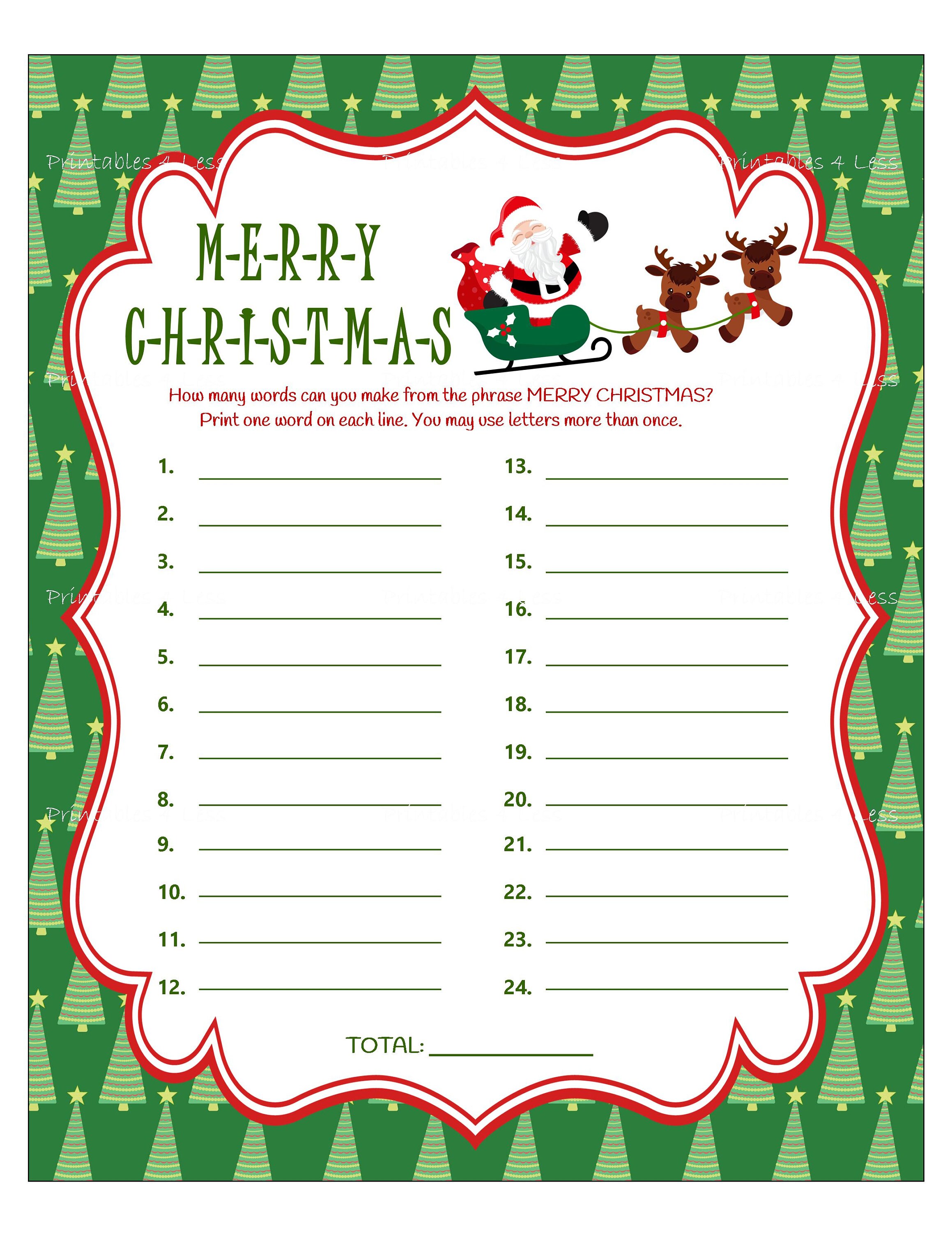 Christmas Word Game Printable Christmas Party Game Holiday Etsy
