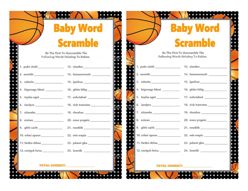 Basketball Word Scramble DIY Basketball Baby Word Scramble | Etsy