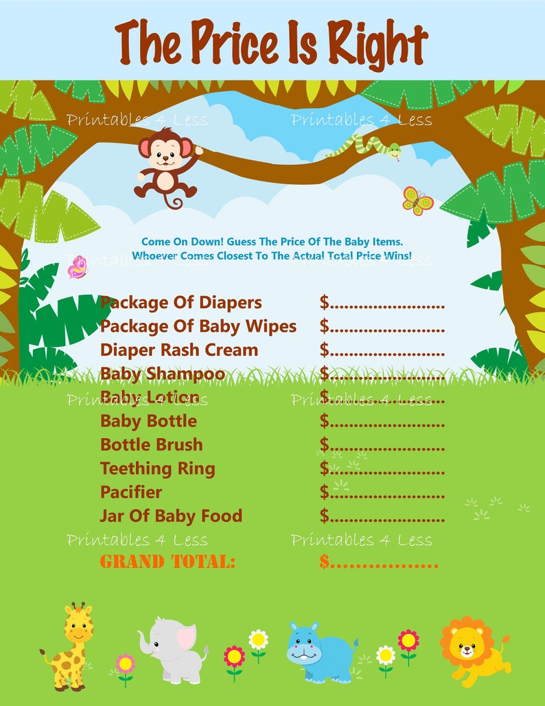 Safari Price Game Jungle Price Is Right Game Safari Price Is Right Game Printables 4 Less 0074 Jungle Price Game Safari Baby Game