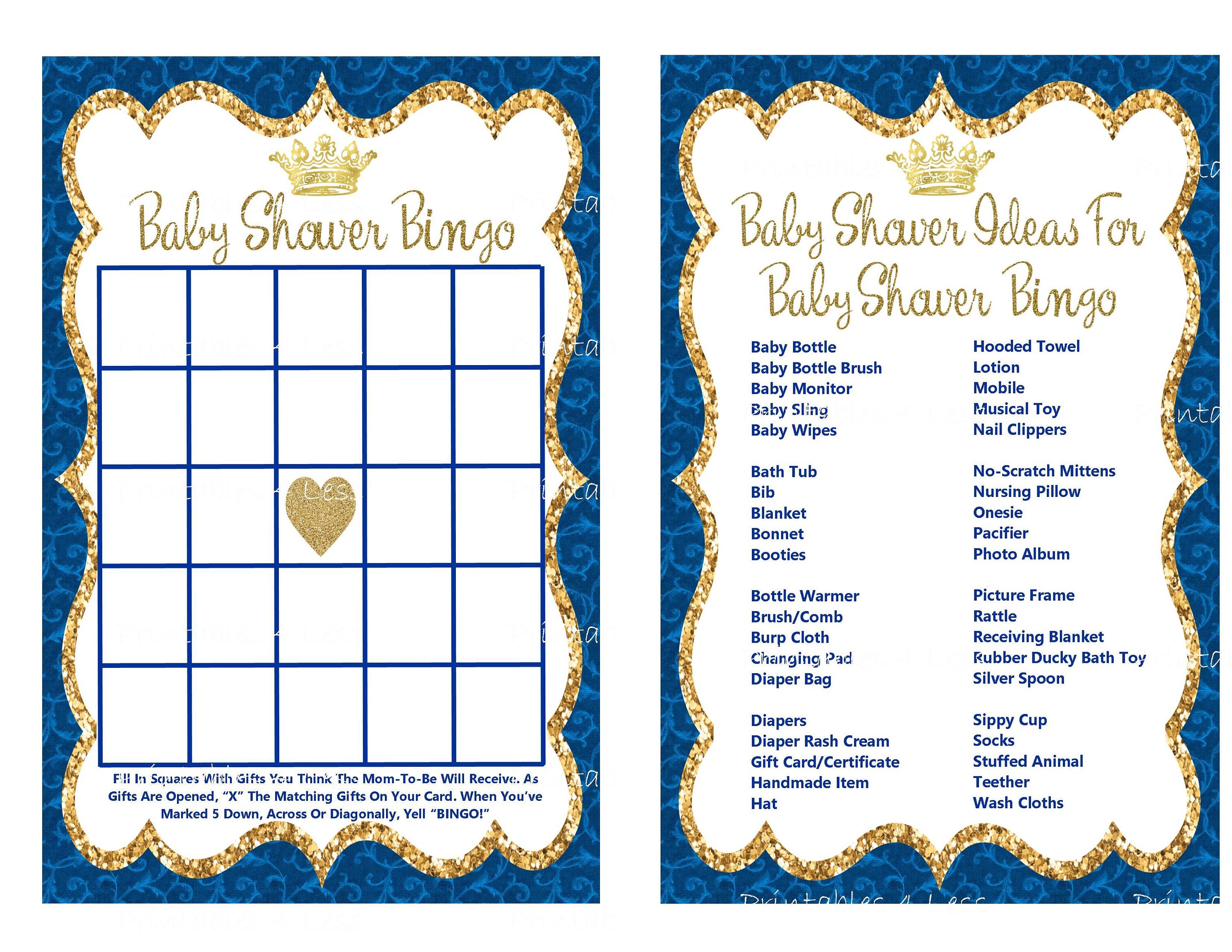 prince bingo game card printable prince baby shower bingo