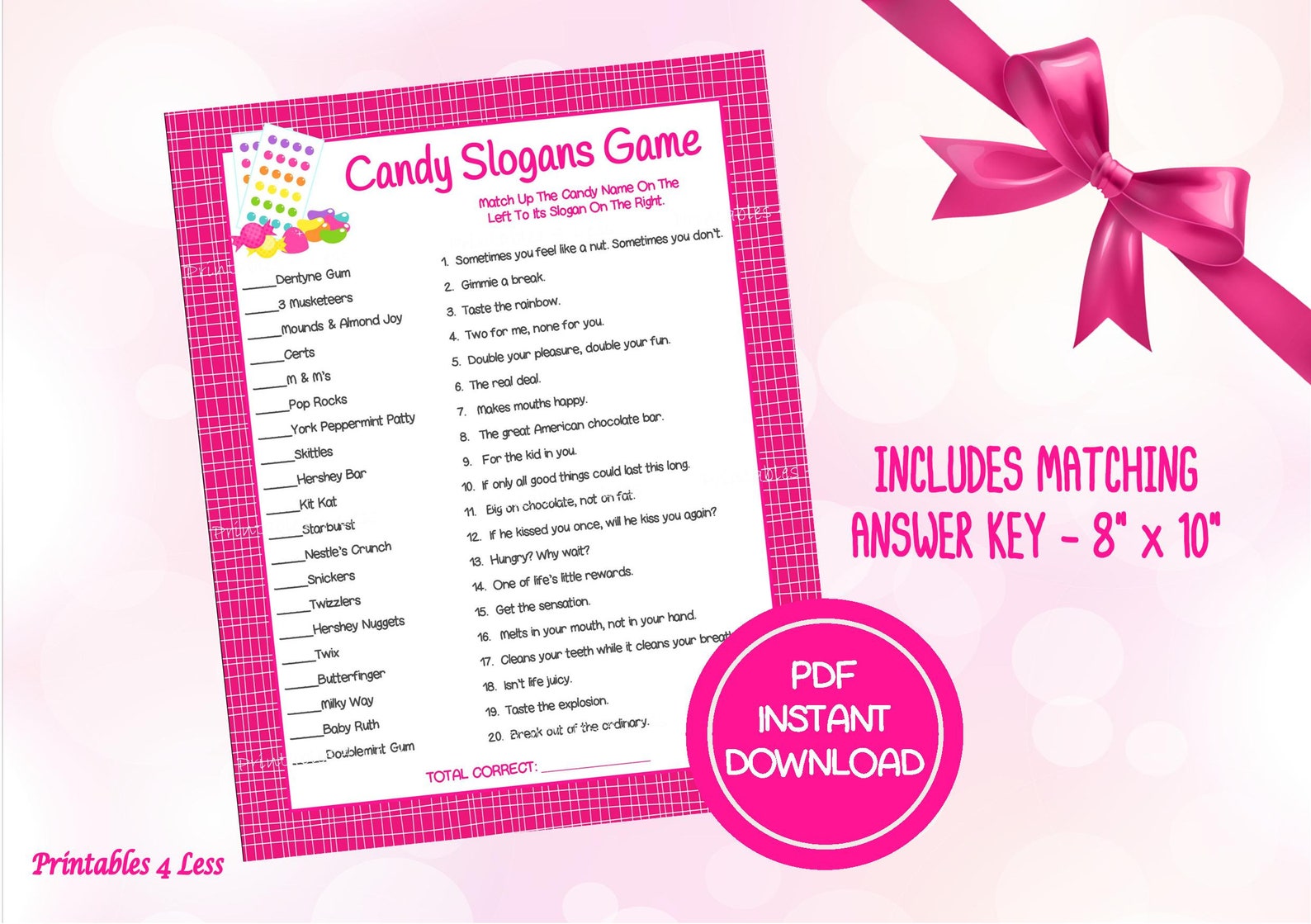 Candy Game Candy Slogan Game Printable Valentine Game Candy | Etsy