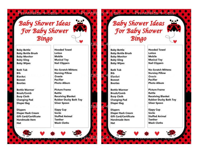Ladybug Bingo Game Printable Ladybug Baby Shower Bingo Baby Etsy