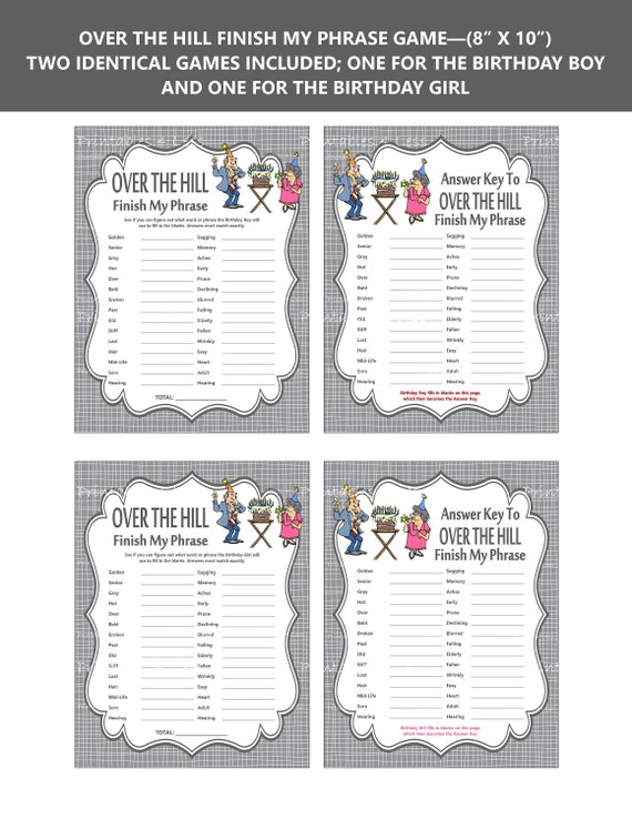 Over The Hill Finish My Phrase Printable Over The Hill Party | Etsy