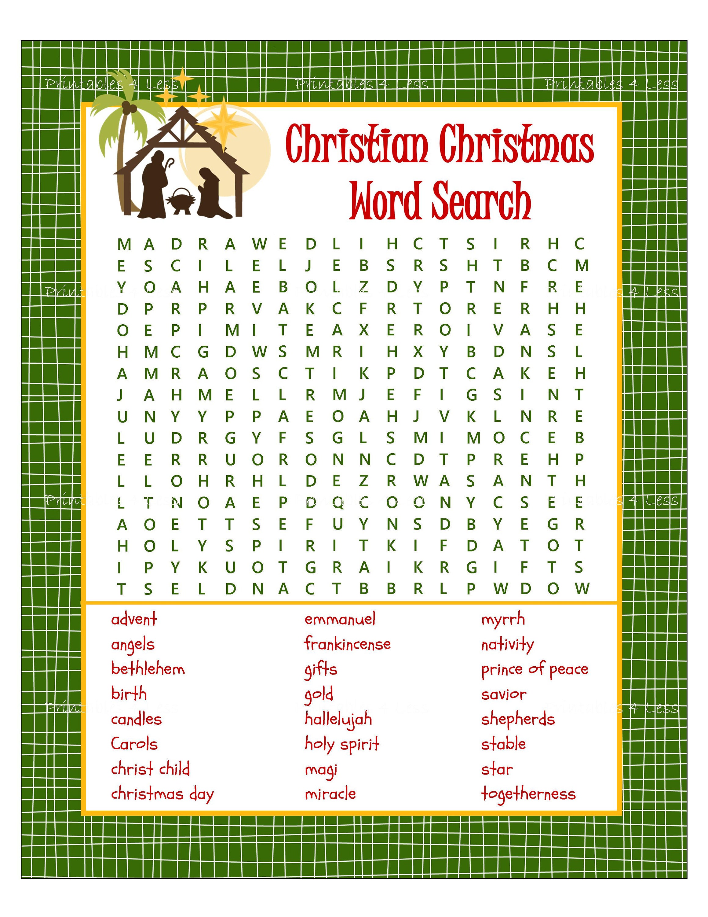 Religious Christmas Word Search Puzzles Printable