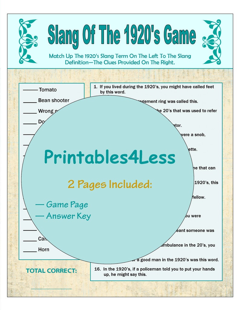 1920s Slang Games 1920s Party Games Party Group Games Etsy