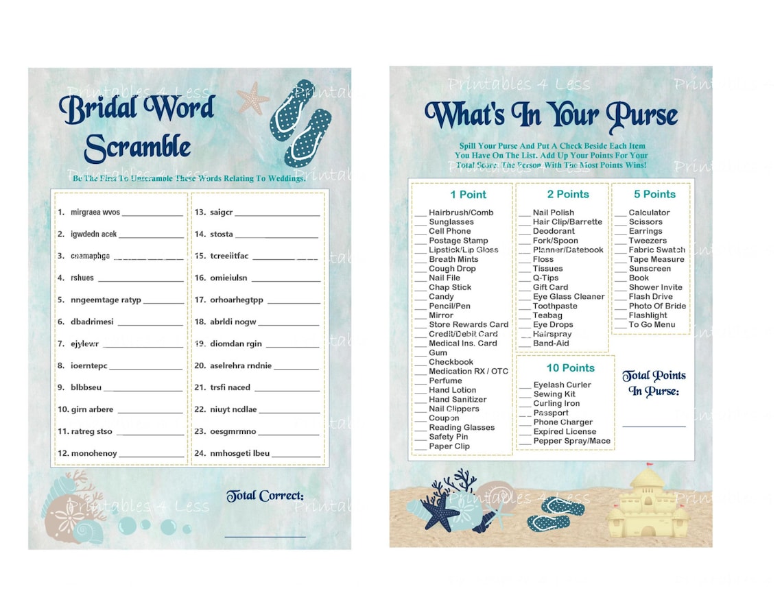 Beach Bridal Shower Game Beach Themed Bridal Game Beach Etsy