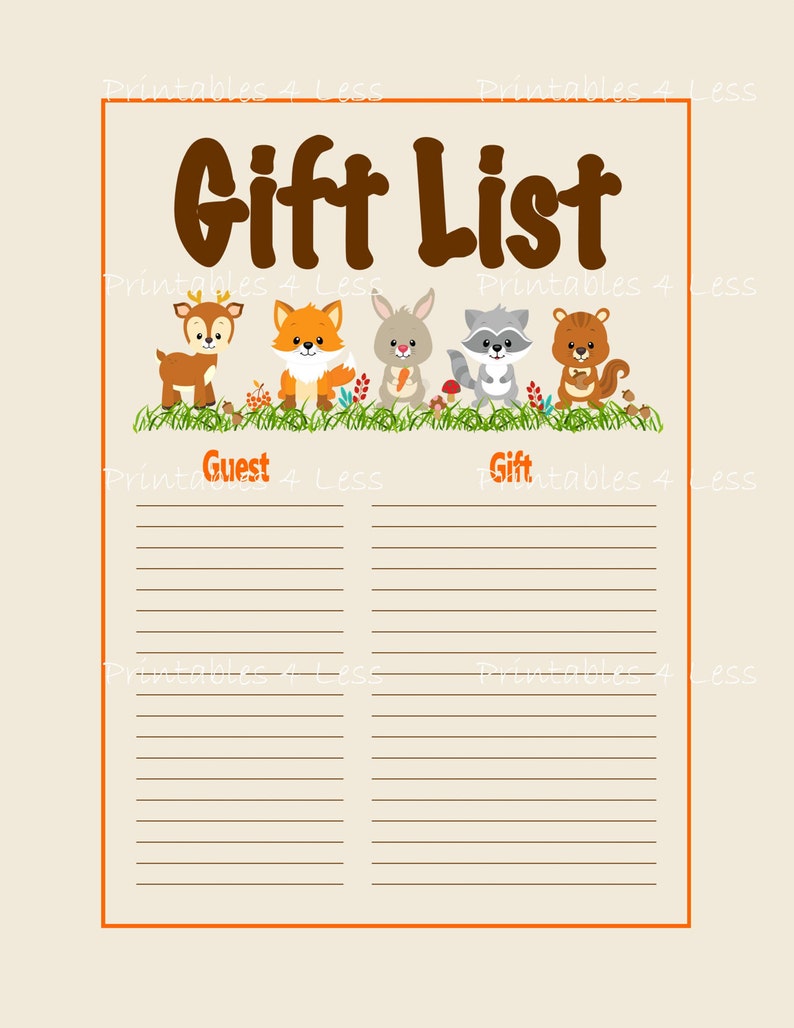 Woodlands Gift List Printable Woodlands Baby Shower Gift Etsy Woodlands Gift List Printable Woodlands Baby Shower Gift Etsy