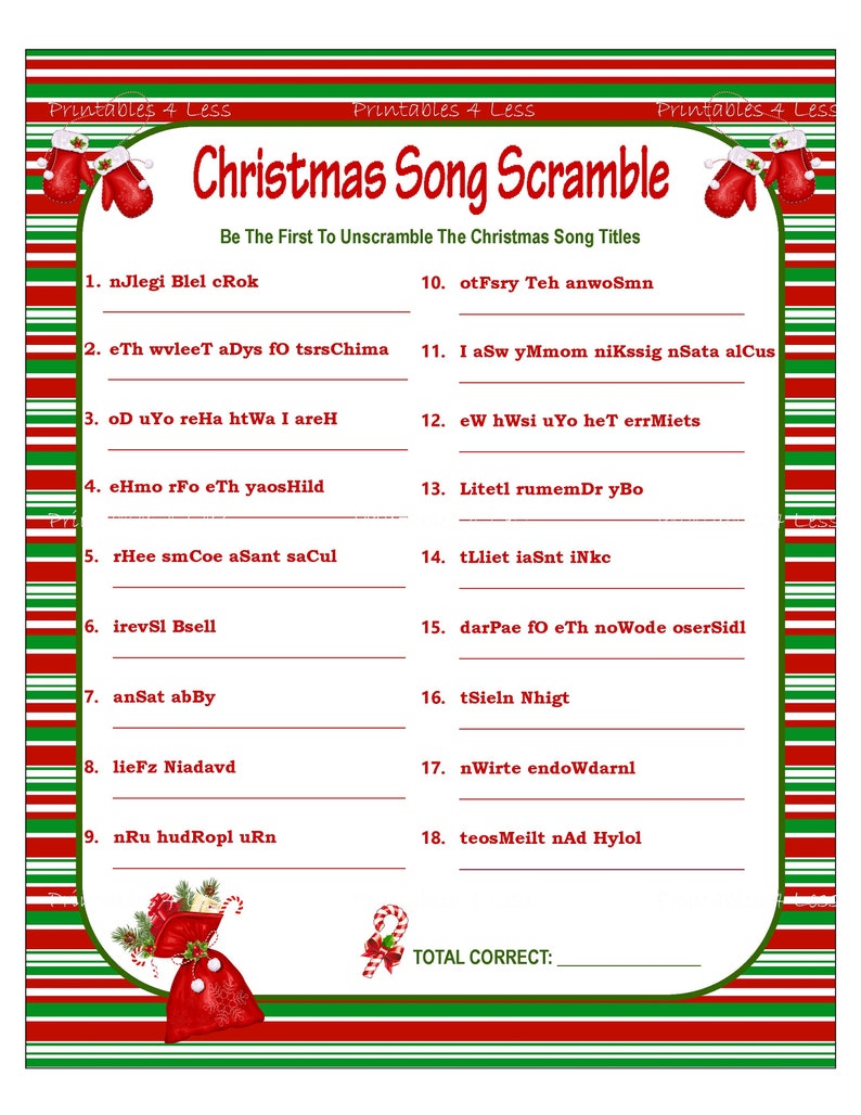 Christmas Scramble Christmas Song Game Printable Christmas | Etsy