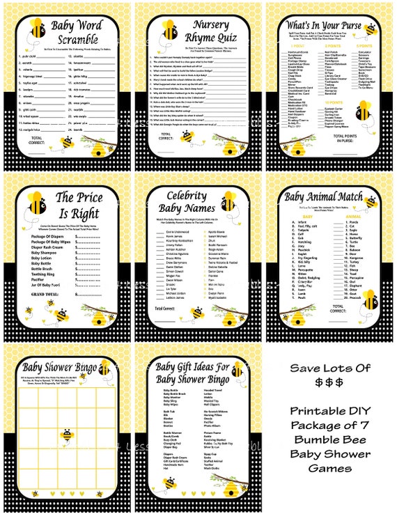 Bee Baby Shower Games Bumble Bee Baby Shower Game Package Bee Baby Shower Games Bumble Bee Baby Shower Game Package