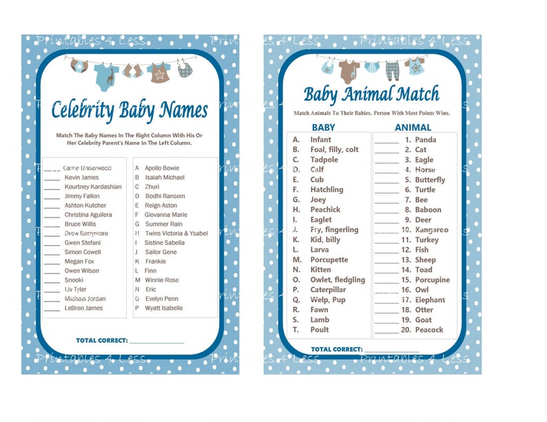 Clothesline Baby Shower Games Blue Baby Shower Games Etsy