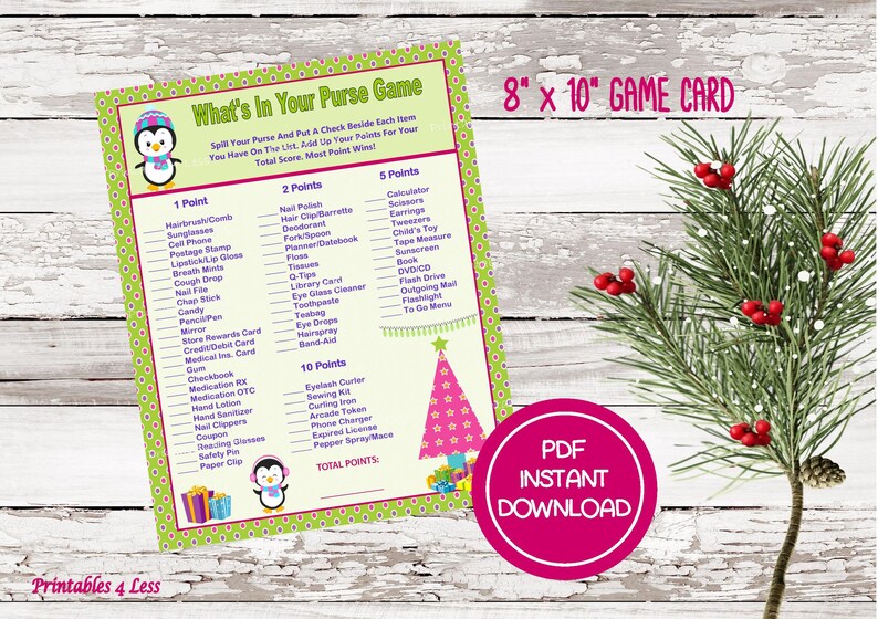 Christmas Purse Game DIY What's In Your Purse Game Etsy