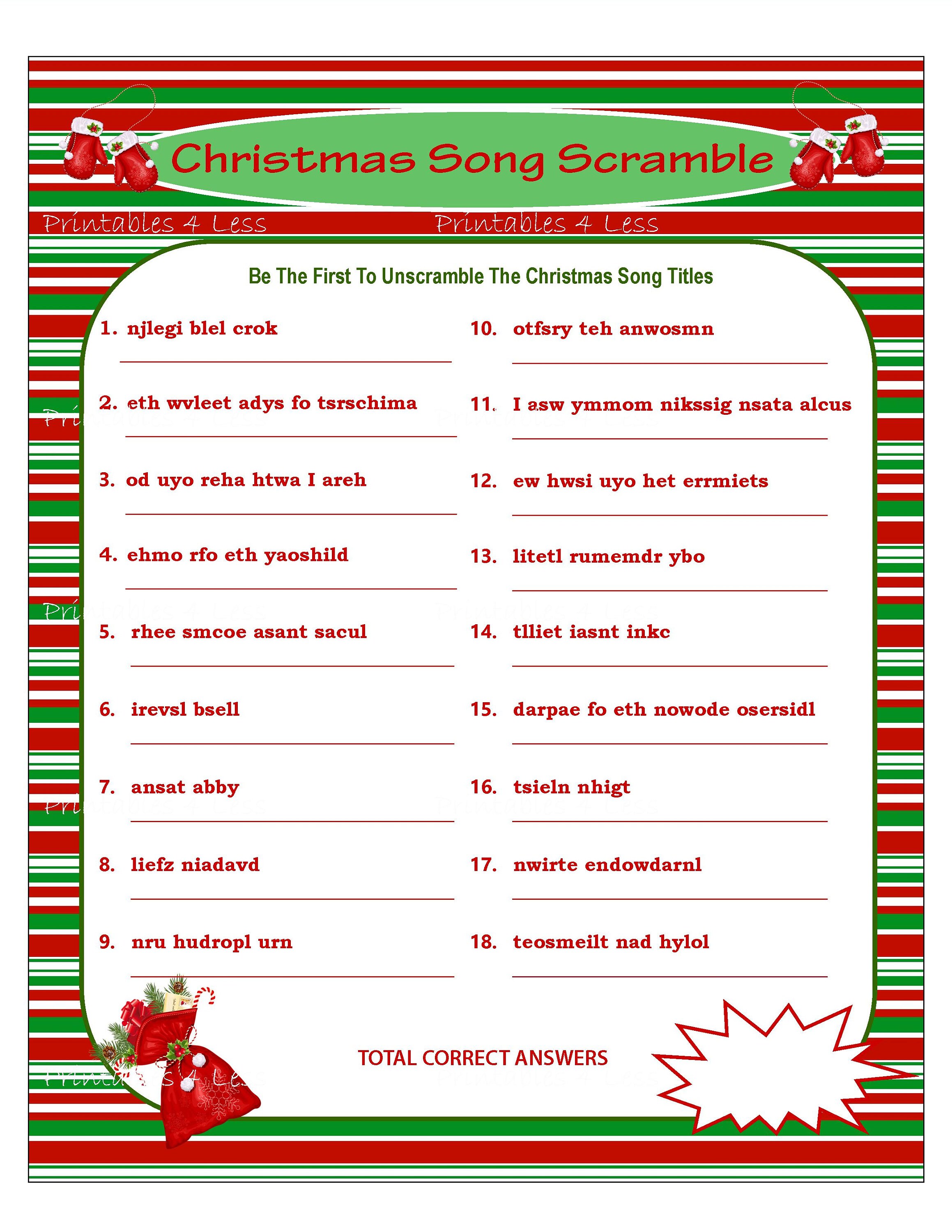 Christmas Scramble Christmas Song Game Printable Christmas Etsy