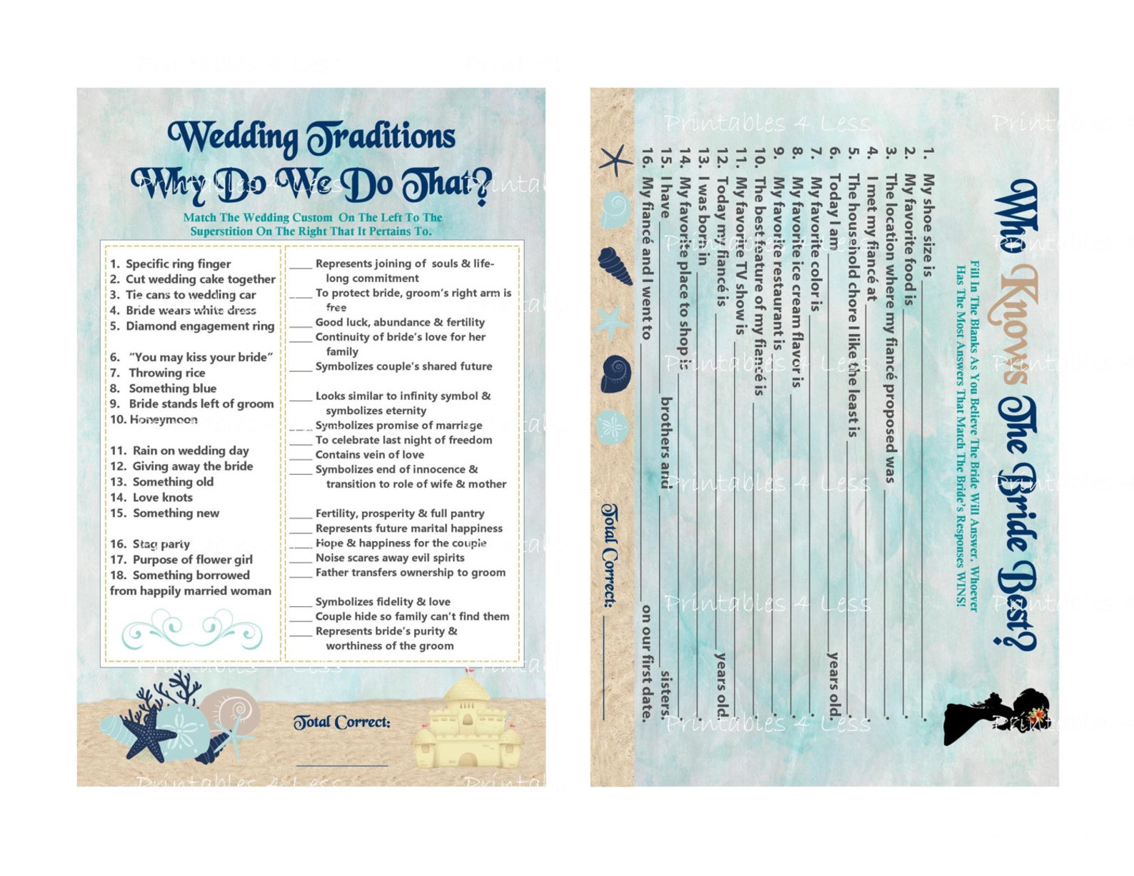 Beach Bridal Shower Game Beach Themed Bridal Game Beach Etsy