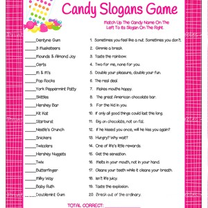 Candy Game Candy Slogan Game Printable Valentine Game Candy | Etsy