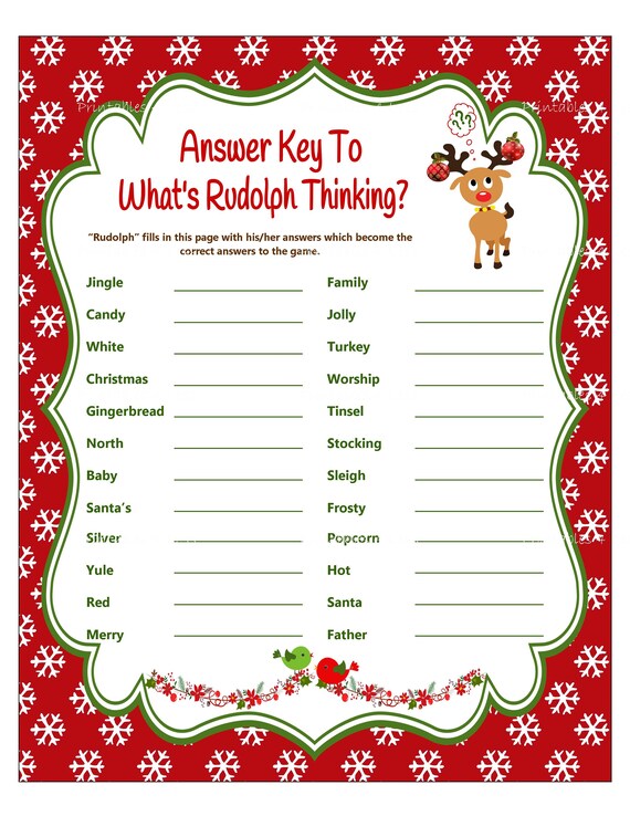 Finish My Phrase Christmas Game What S Rudolph Thinking Christmas Party Game Holiday Party Game Christmas Word Game Printables 4 Less