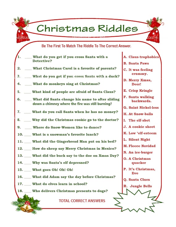 Christmas Riddle Game DIY Holiday Party Game Printable | Etsy