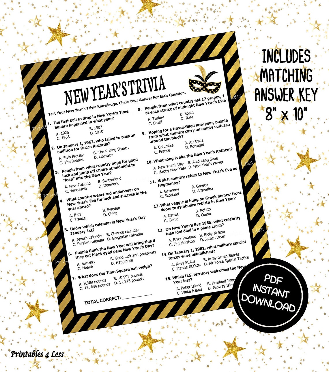 New Year&#039;s Trivia Games Printable Trivia Games New | Etsy