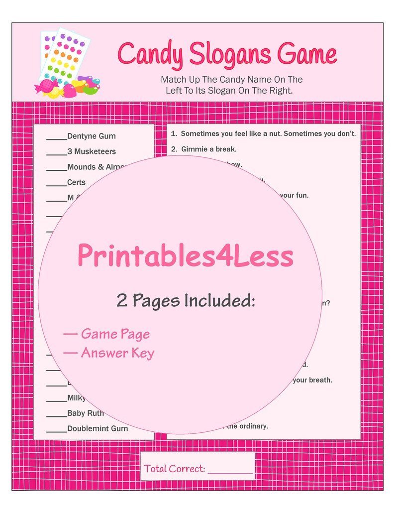 Candy Slogan Game Printable Candy Game Ice Breaker Game | Etsy