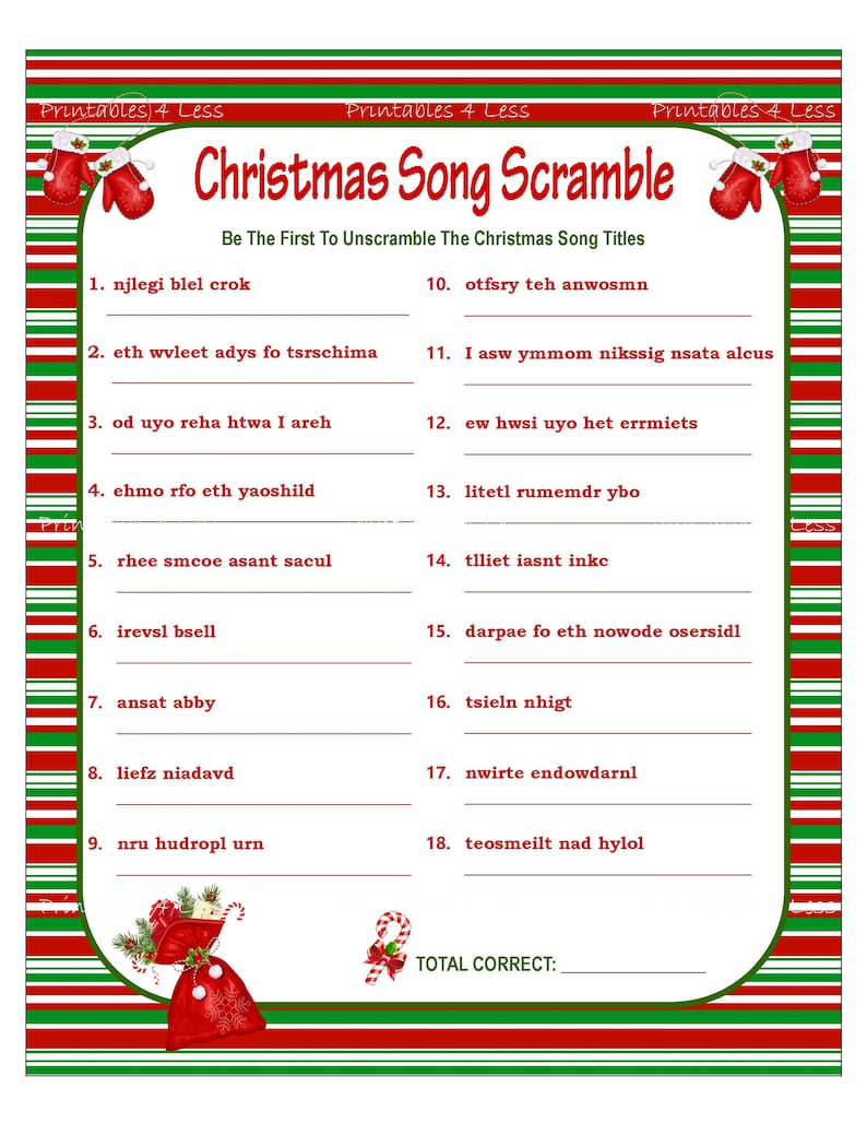 Christmas Scramble Christmas Song Game Printable Christmas | Etsy
