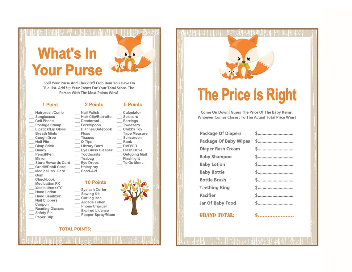 Fox Baby Shower Game Package Printable Fox Baby Game Fox Etsy