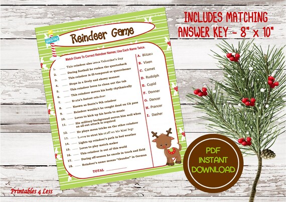 Reindeer Game Printable Christmas Game For Party DIY Holiday  Etsy