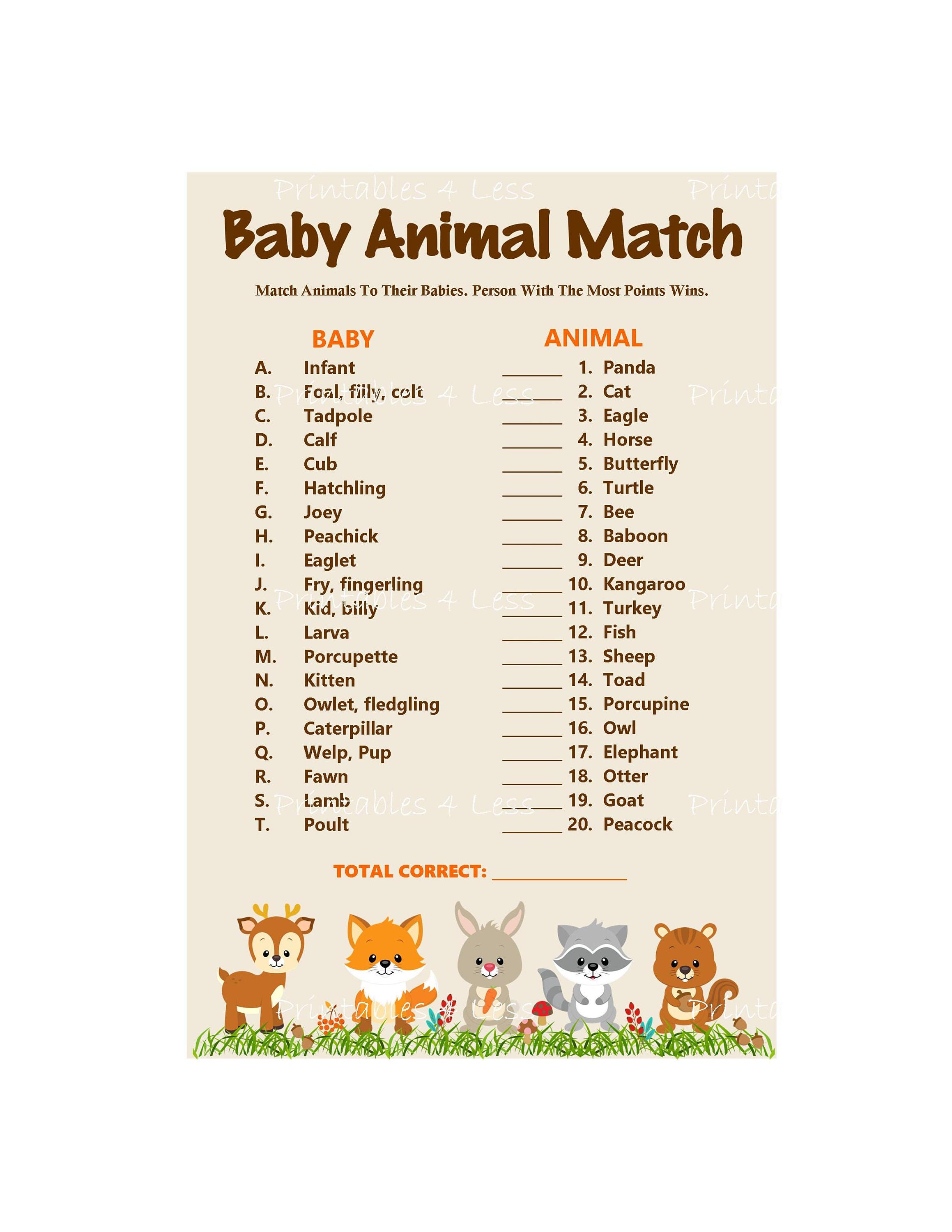 Woodland Baby Animal Match Baby Animals Name Game Printable | Etsy